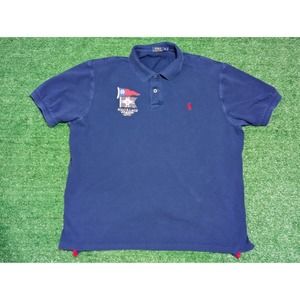 Polo Ralph Lauren Polo Shirt Blue‎ Graphic Logo Cotton Casual XXL -Read